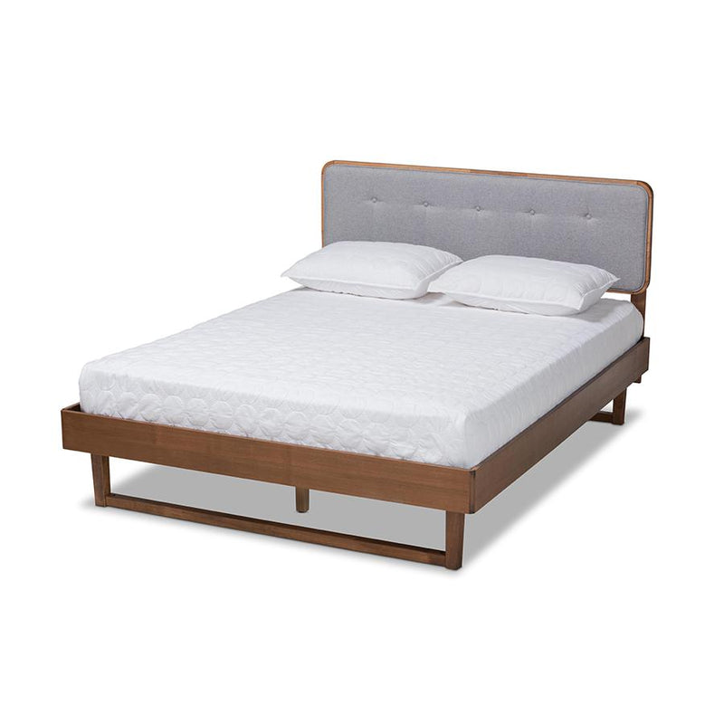 Ash Walnut Finished Wood Queen Size Platform Bed