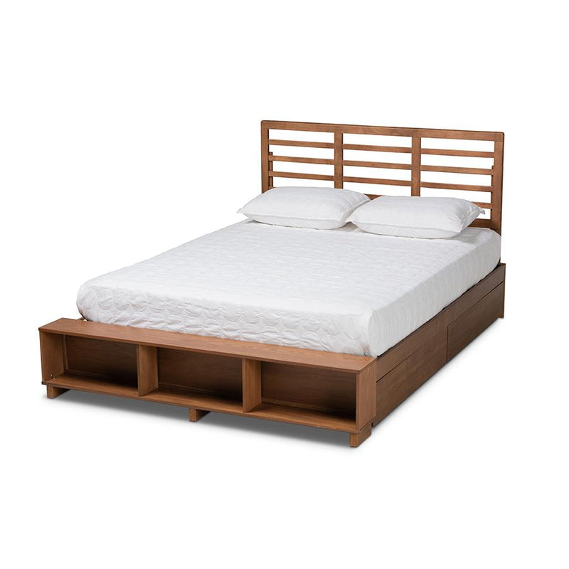 Walnut Brown Finished Wood 4-Drawer Queen Size Platform Storage Bed