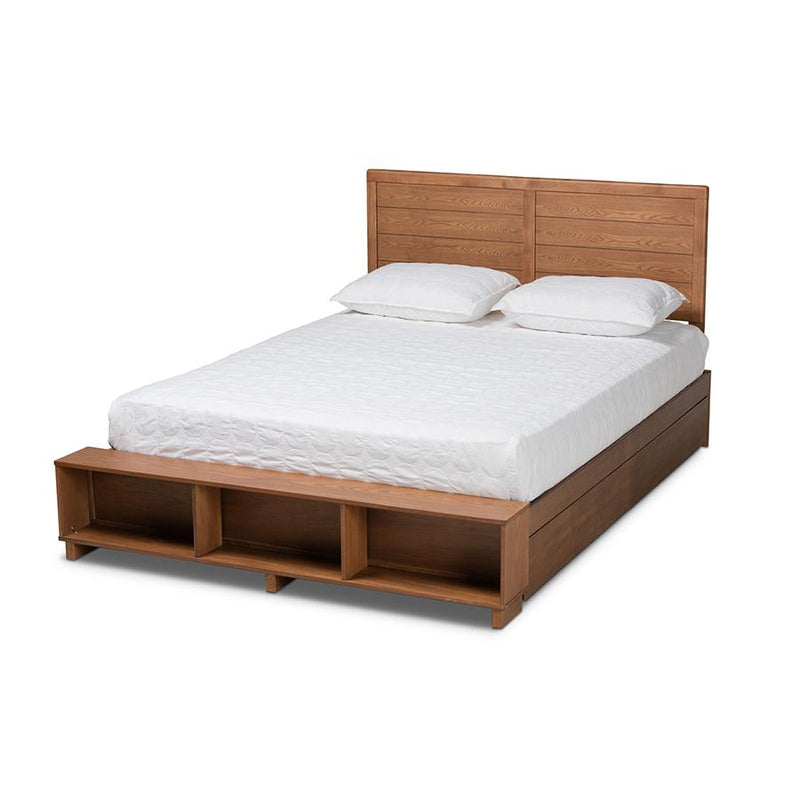 Finished Wood Queen Size 4-Drawer Platform Storage Bed with Built-In Shelves