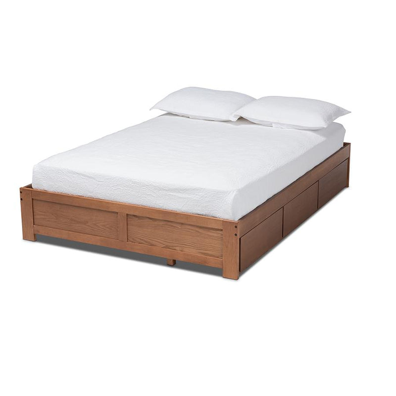 Walnut Finished 3-Drawer Queen Size Platform Storage Bed Frame