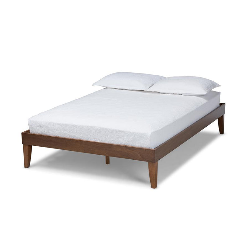 Lucina Mid-Century Modern Walnut Brown Finished Queen Size Platform Bed Frame