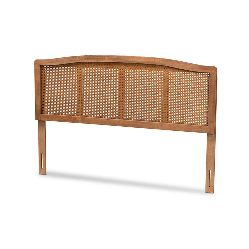 Ash Wanut Finished Wood and Synthetic Rattan Queen Size Headboard