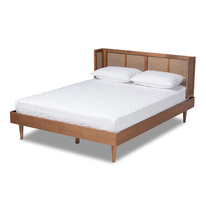 Synthetic Rattan Queen Size Platform Bed with Wrap-Around Headboard