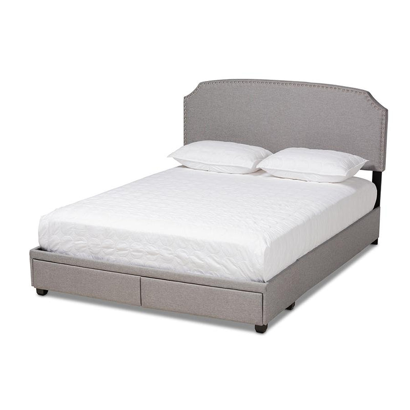 Baxton Studio Larese Light Grey Fabric Upholstered 2-Drawer King Size Platform Storage Bed