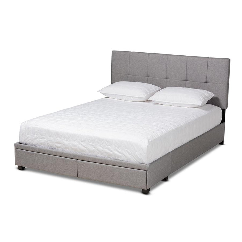 Netti Light Grey Fabric Upholstered 2-Drawer King Size Platform Storage Bed