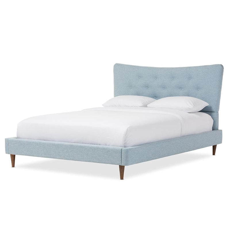 Baxton Studio Hannah Mid-Century Modern Sky Blue King Size Fabric Platform Bed