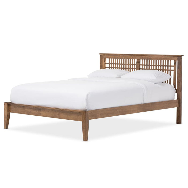 Solid Walnut Wood Window-Pane Style Queen Size Platform Bed