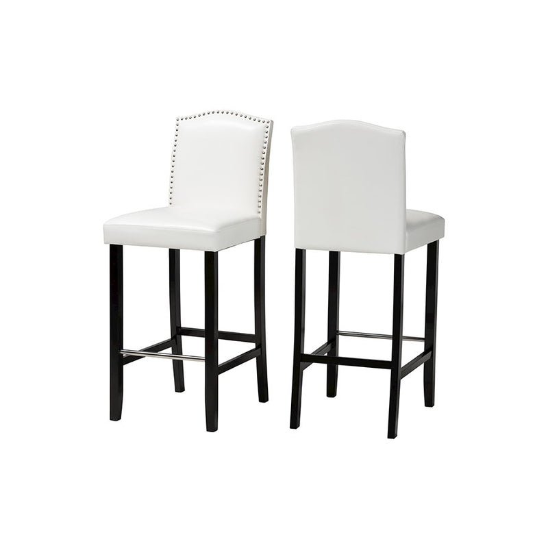 Baxton Studio Libra White Modern Bar Stool with Nail Head Trim (Set of 2)