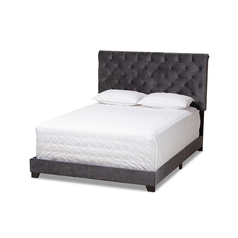 Candace Luxe and Glamour Dark Grey Velvet Upholstered King Size Bed