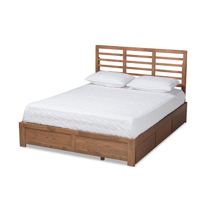 Walnut Brown Finished Wood King Size 3-Drawer Platform Storage Bed