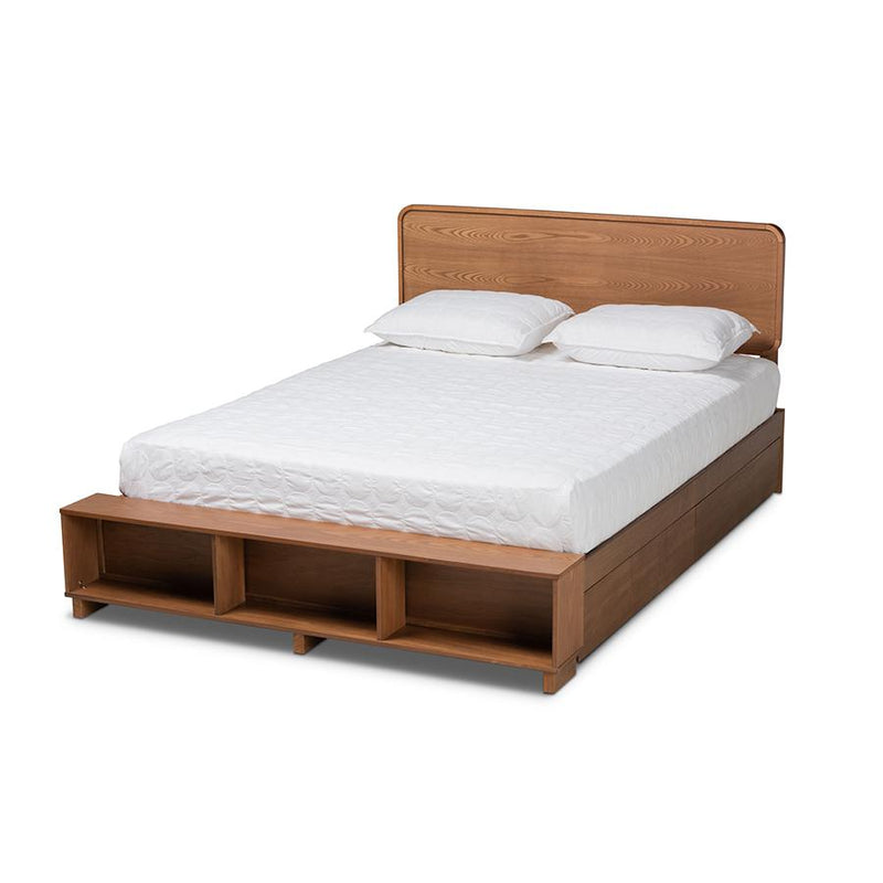 Walnut Brown Finished Wood 4-Drawer King Size Platform Storage Bed