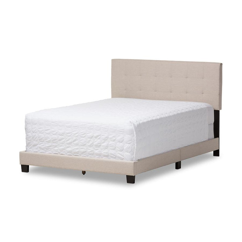 Beige Fabric Upholstered Grid-tufting King Size Bed