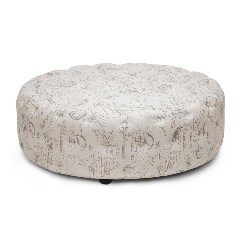 Baxton Studio Cardiff Beige Script Print Modern Tufted Ottoman