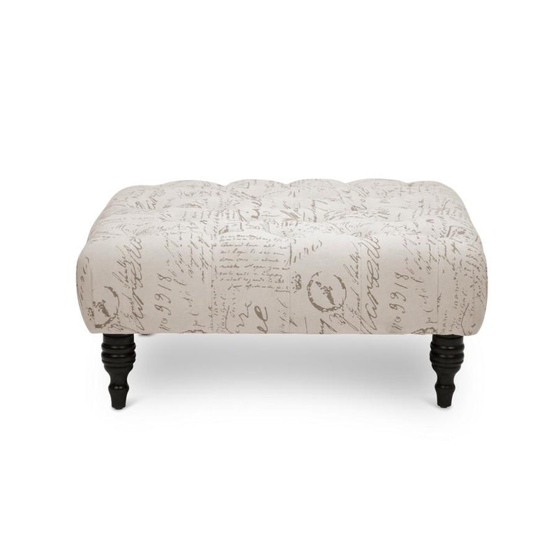 Baxton Studio Keswick Beige Script Print Modern Tufted Ottoman