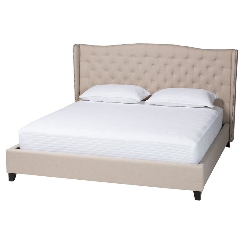 Baxton Studio Norwich Light Beige Linen Modern Platform Bed –King Size