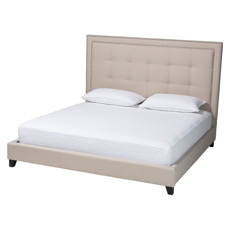 Baxton Studio Hirst Light Beige Platform Bed- King Size