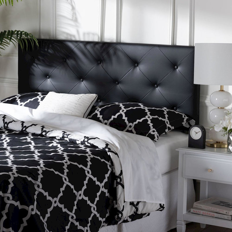 Queen Black Faux Leather Upholstered Headboard