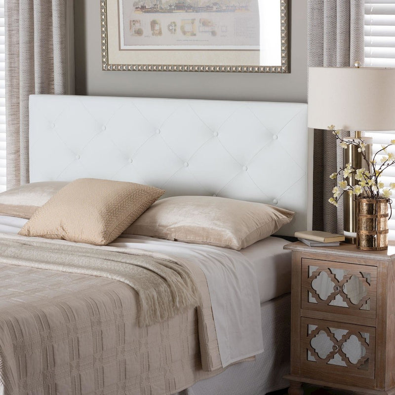 Queen White Faux Leather Upholstered Headboard