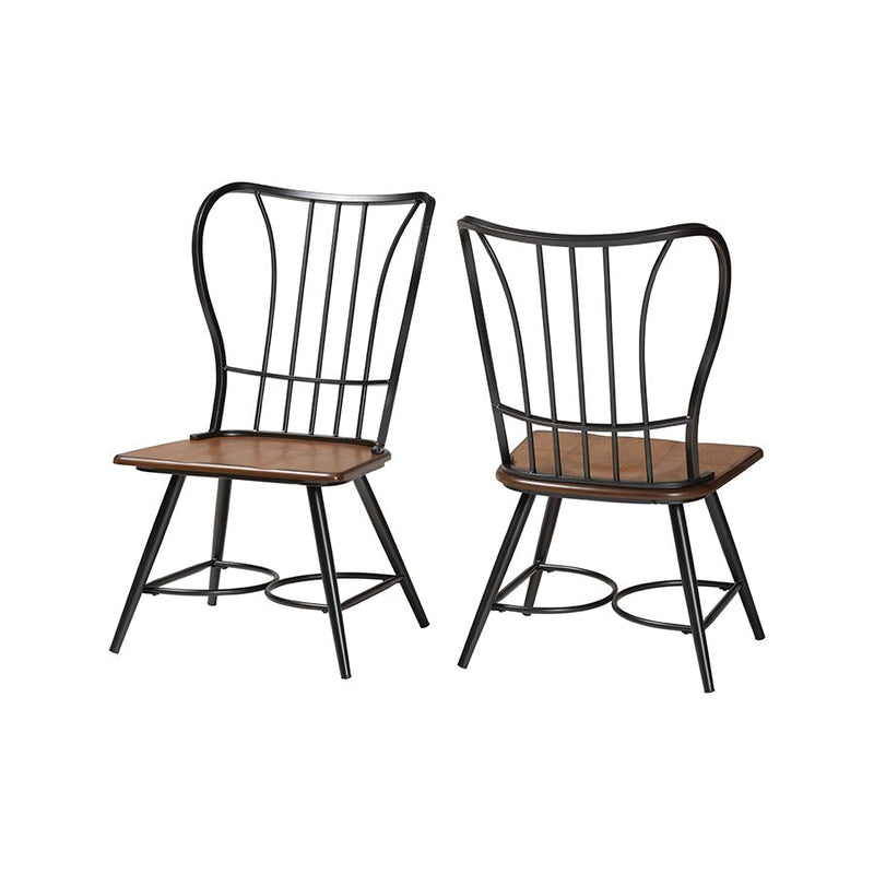 Wood and Black Metal Vintage Industrial Dining Chair (Set of 2)