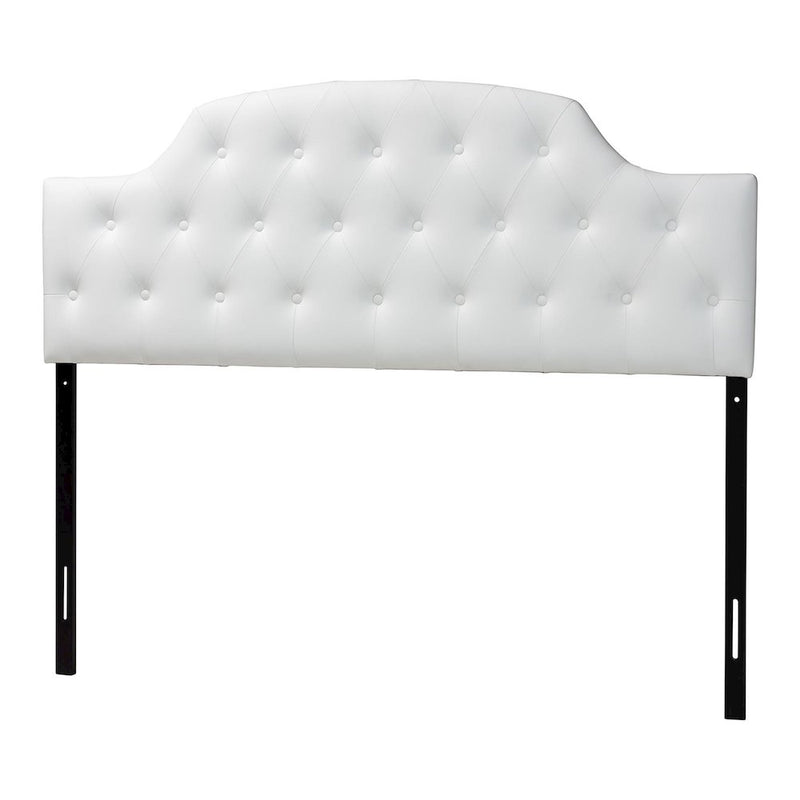 Queen Size White Faux Leather Upholstered Button-tufted Scalloped Headboard