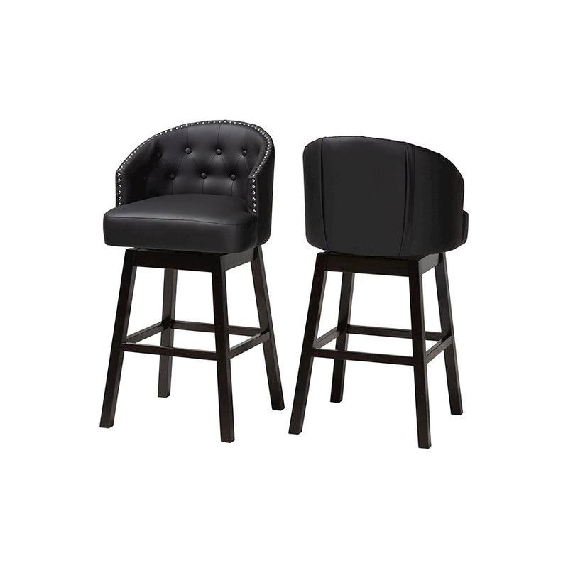 Leather Tufted Swivel Barstool with Nail heads Trim (Set of 2)