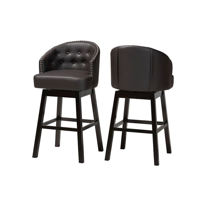 Leather Tufted Swivel Barstool with Nail heads Trim (Set of 2)