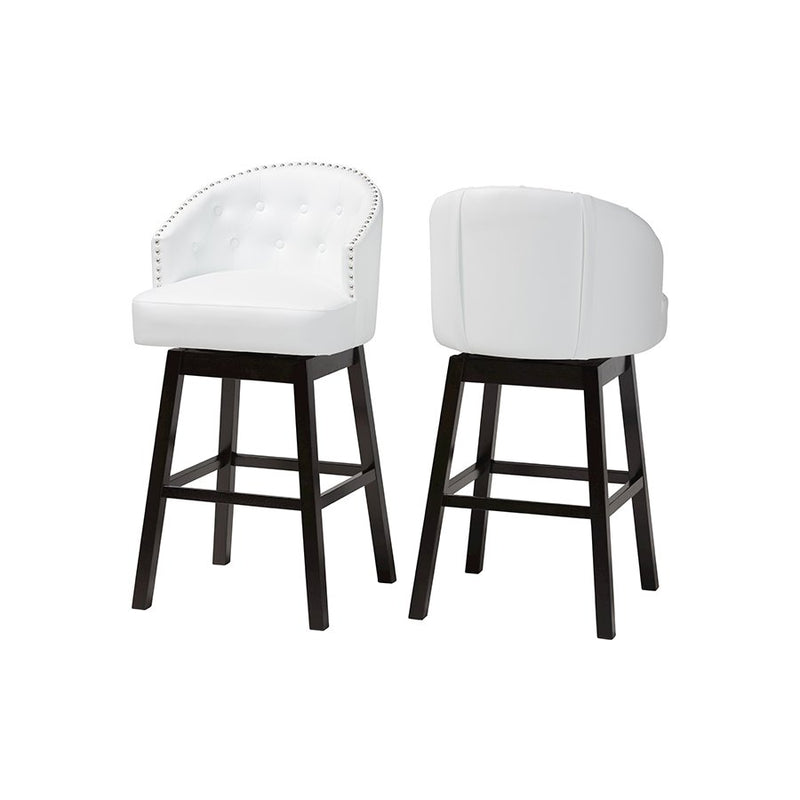 Leather Tufted 2-Piece Swivel Barstool Set with Nail heads Trim