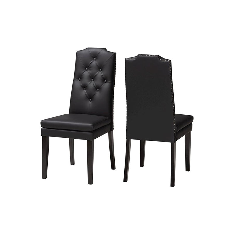 Leather Button-Tufted Nail heads Trim Dining Chair (Set of 2)