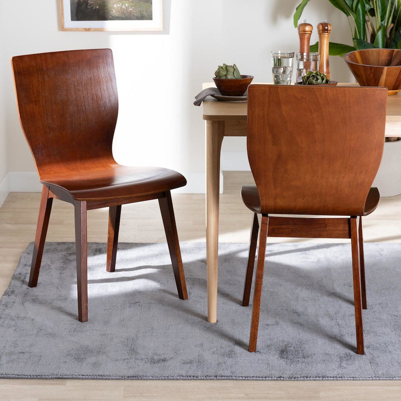 Scandinavian Style Dark Walnut Bent Wood Dining Chair (Set of 2)