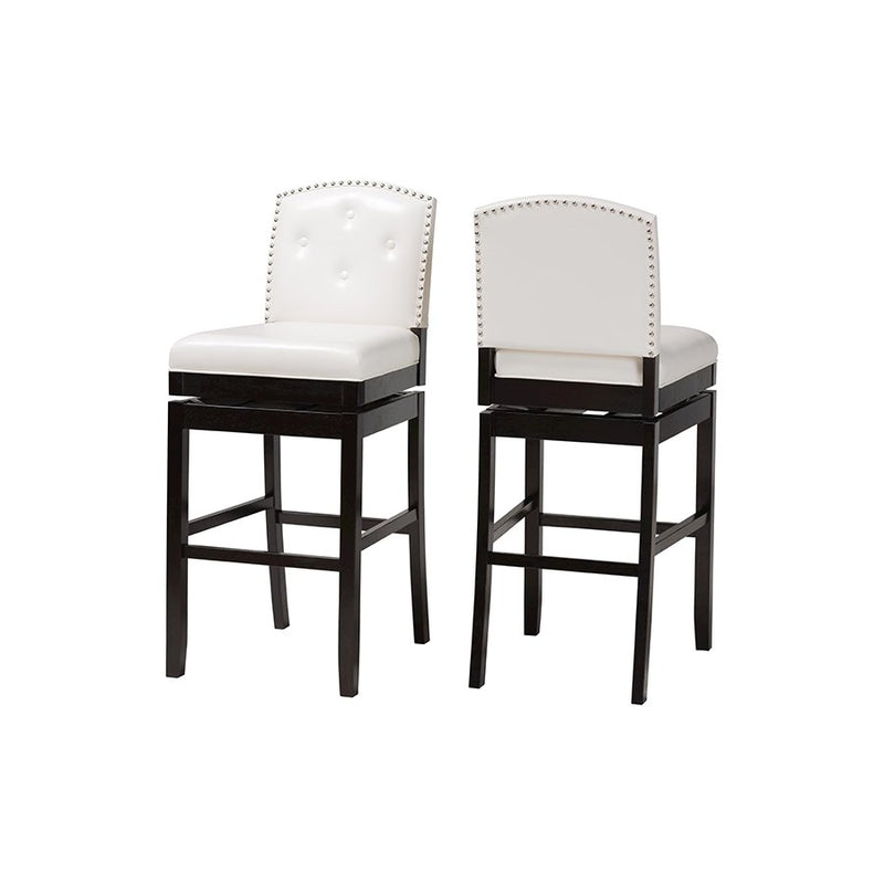 White Faux Leather Button-tufted Upholstered Swivel Bar Stool (Set of 2)