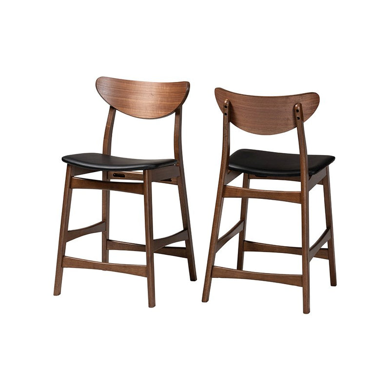 Leather Upholstered Walnut Wood Finishing 24-Inches Counter Stool (Set of 2)