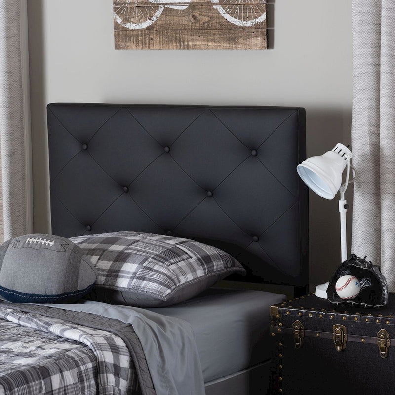 Black Faux Leather Upholstered Twin Size Headboard