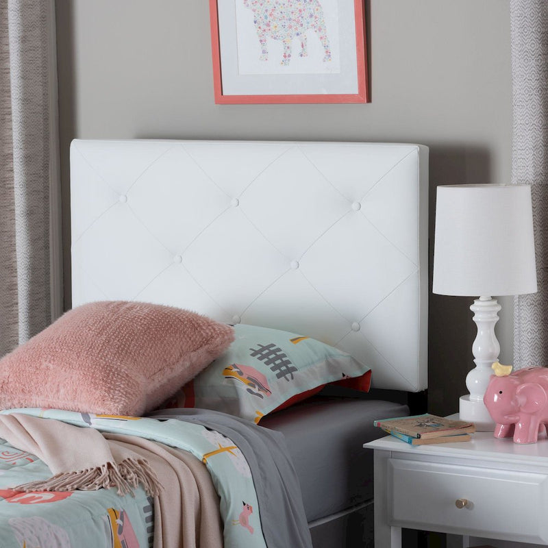 White Faux Leather Upholstered Twin Size Headboard