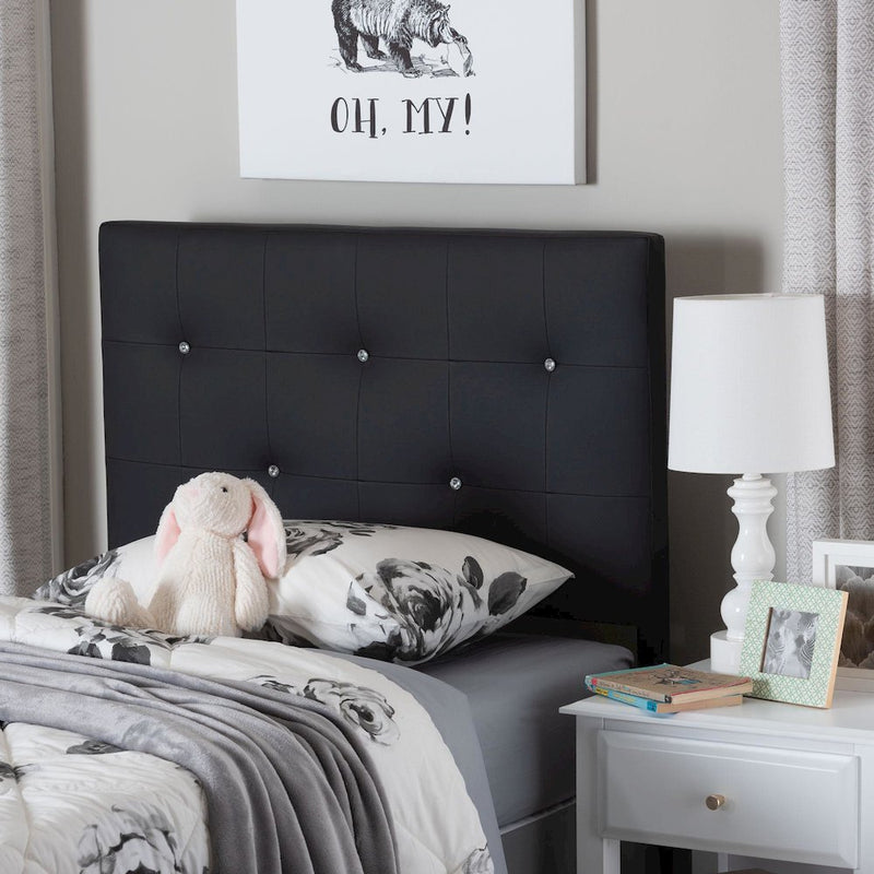 Black Faux Leather Upholstered Twin Size Headboard