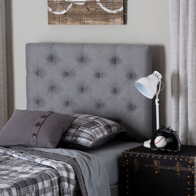 Grey Fabric Upholstered Button-Tufted Twin Size Headboard