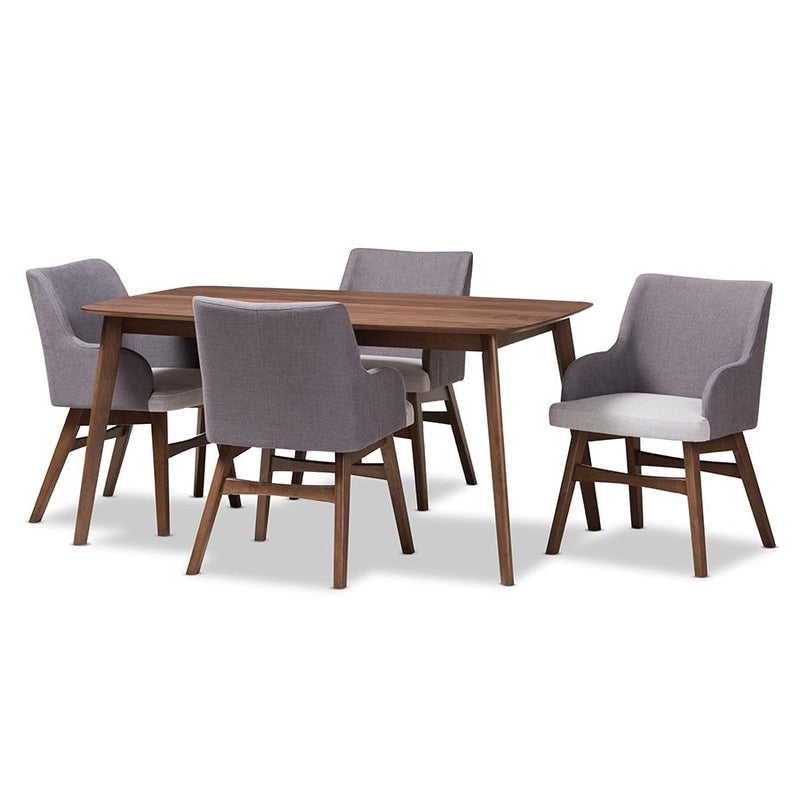 Monte Mid-Century Modern Walnut Wood Rectangular 5-Piece Dining Set