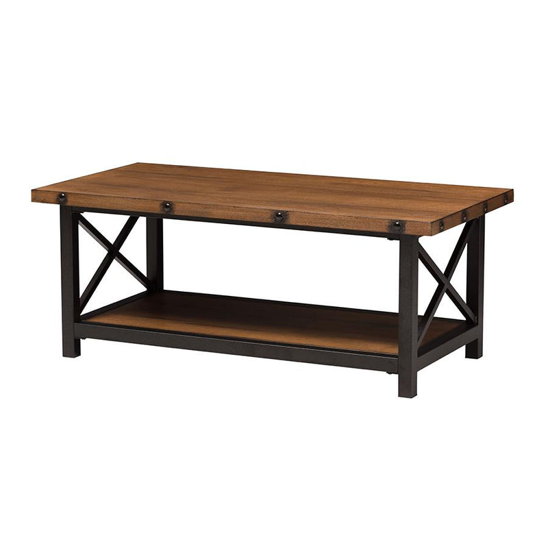 Black Textured Finished Metal Distressed Wood Occasional Cocktail Coffee Table