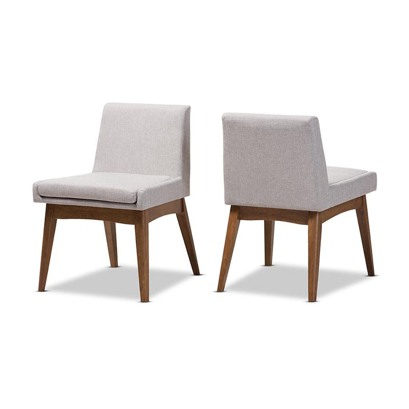 Walnut Wood Finishing Greyish Beige Fabric Dining Side Chair (Set of 2)