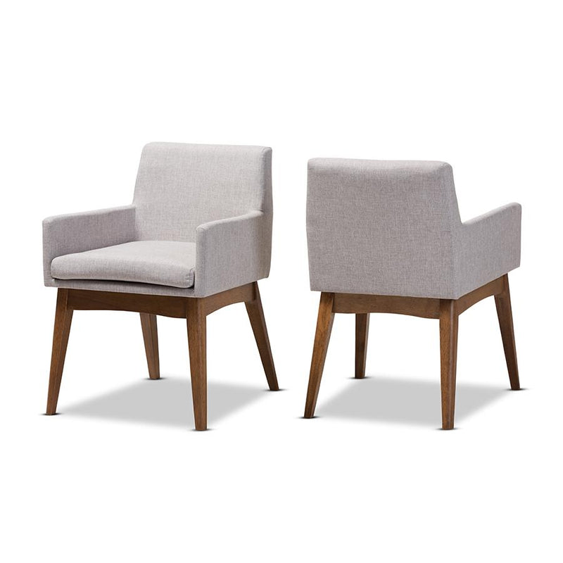 Walnut Wood Finishing Greyish Beige Fabric Dining Armchair (Set of 2)