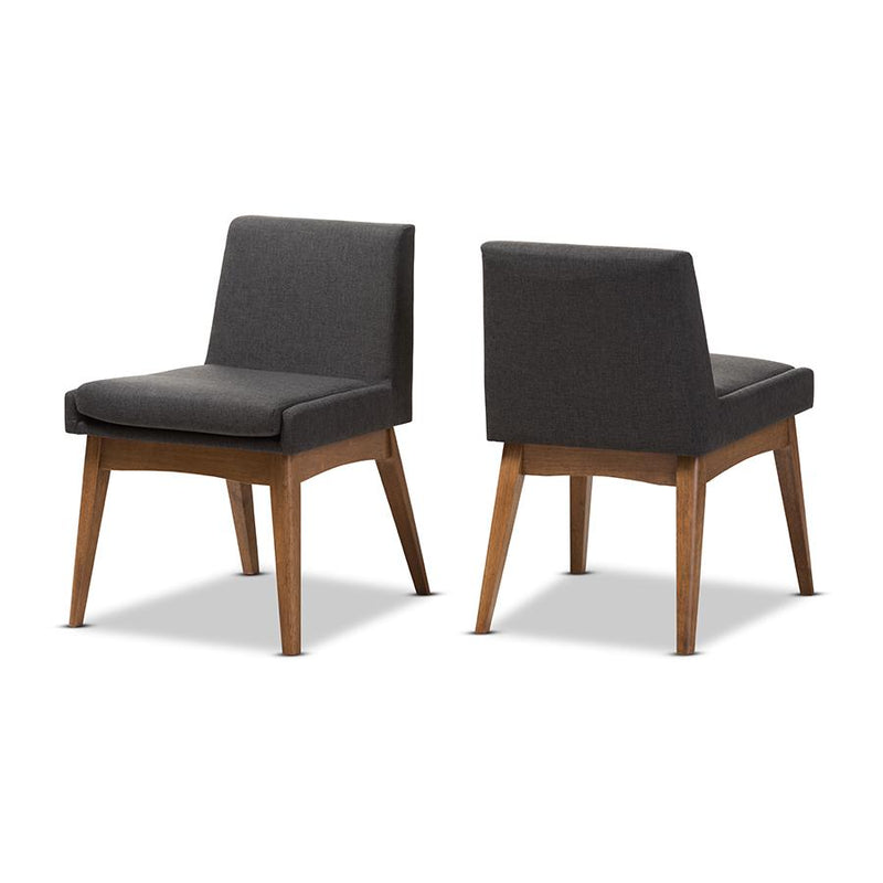 Walnut Wood Finishing Dark Fabric Dining Side Chair (Set of 2)