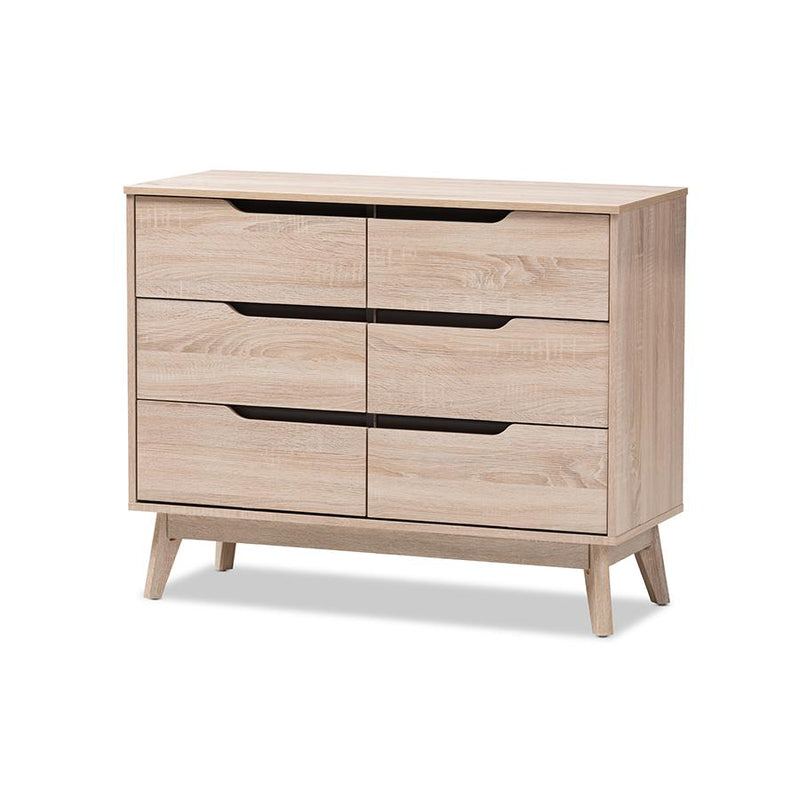 Fella Mid-Century Modern Two-Tone Oak and Grey Wood 6-Drawer Dresser