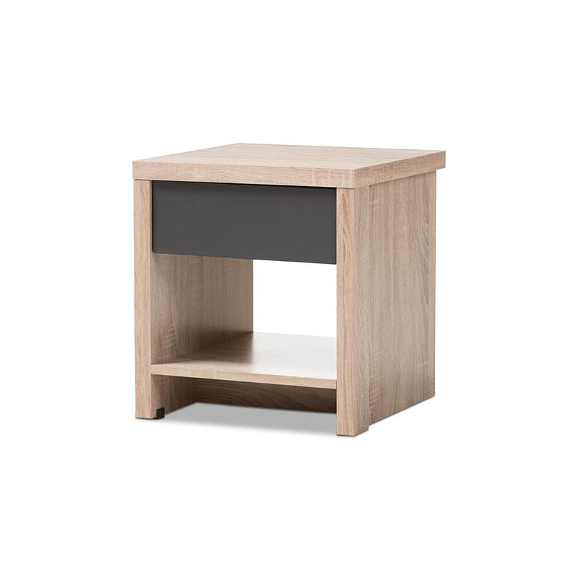 Two-Tone Oak and Grey Wood 1-Drawer 1-Shelf Nightstand