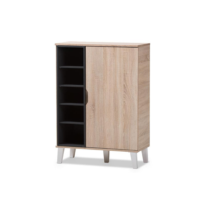 Baxton Studio Adelina Mid-Century Modern 1-door Oak and Grey Wood Shoe Cabinet