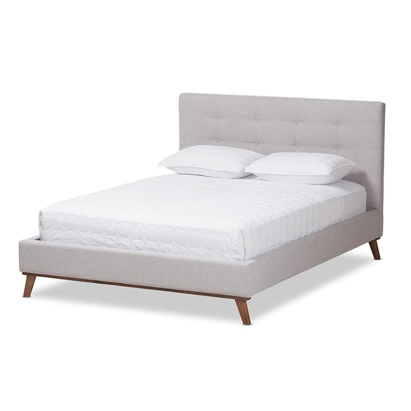 Valencia Mid-Century Modern Greyish Beige Fabric Full Size Platform Bed