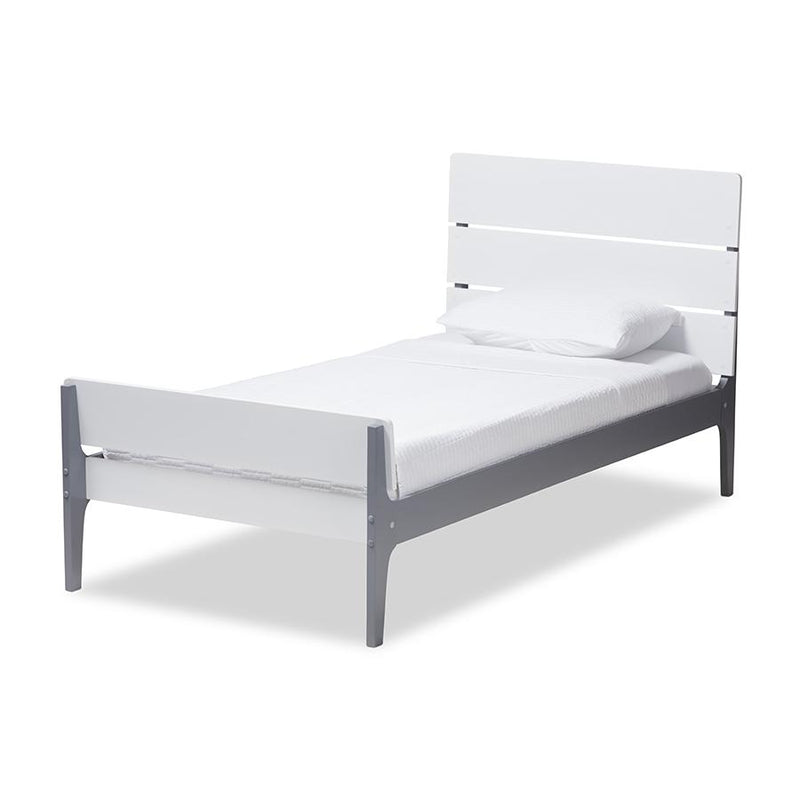 Classic Mission Style White and Dark Grey-Finished Wood Twin Platform Bed