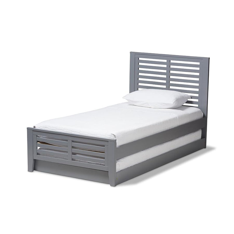 Classic Mission Style Grey-Finished Wood Twin Platform Bed with Trundle