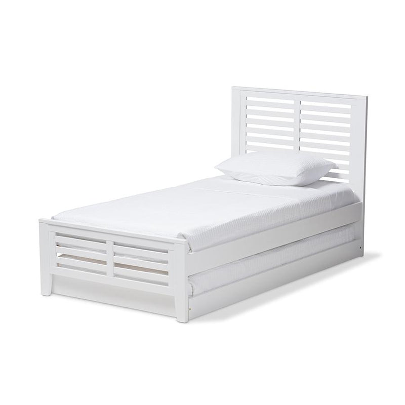 Classic Mission Style White-Finished Wood Twin Platform Bed with Trundle