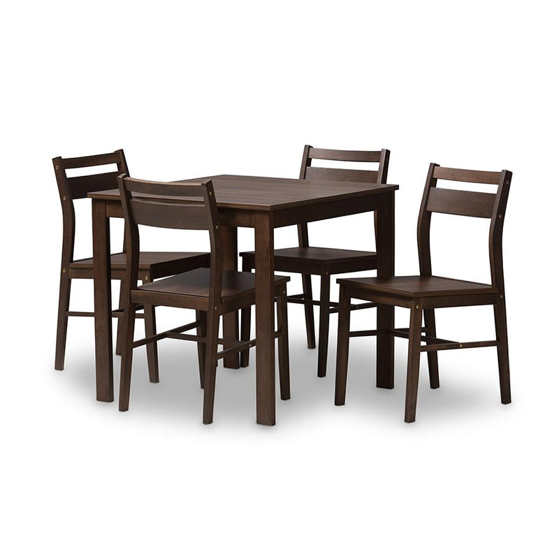 Baxton Studio Lovy Modern and Contemporary Walnut-Finished 5-Piece Dining Set