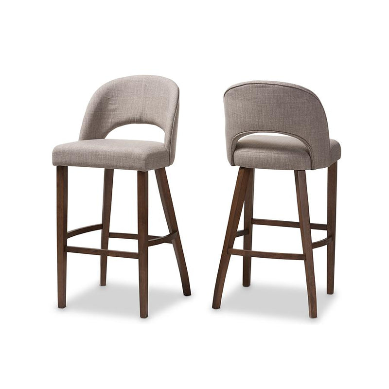 Light Grey Fabric Upholstered Walnut Finished Wood Bar Stool (Set of 2)