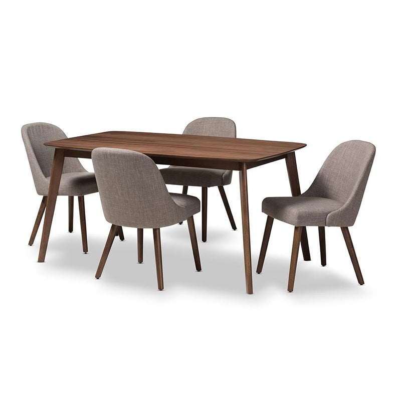 Light Grey Fabric Upholstered Walnut Finished Wood 5-Piece Dining Set